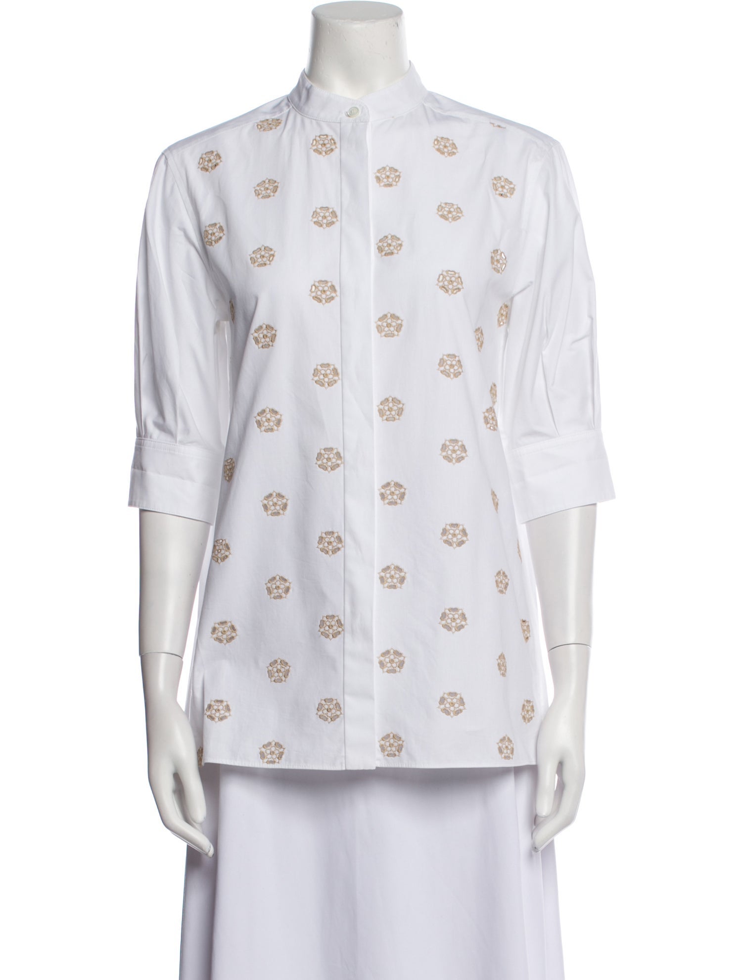 Chloé Floral Print Three-Quarter Sleeve Button-Up Top