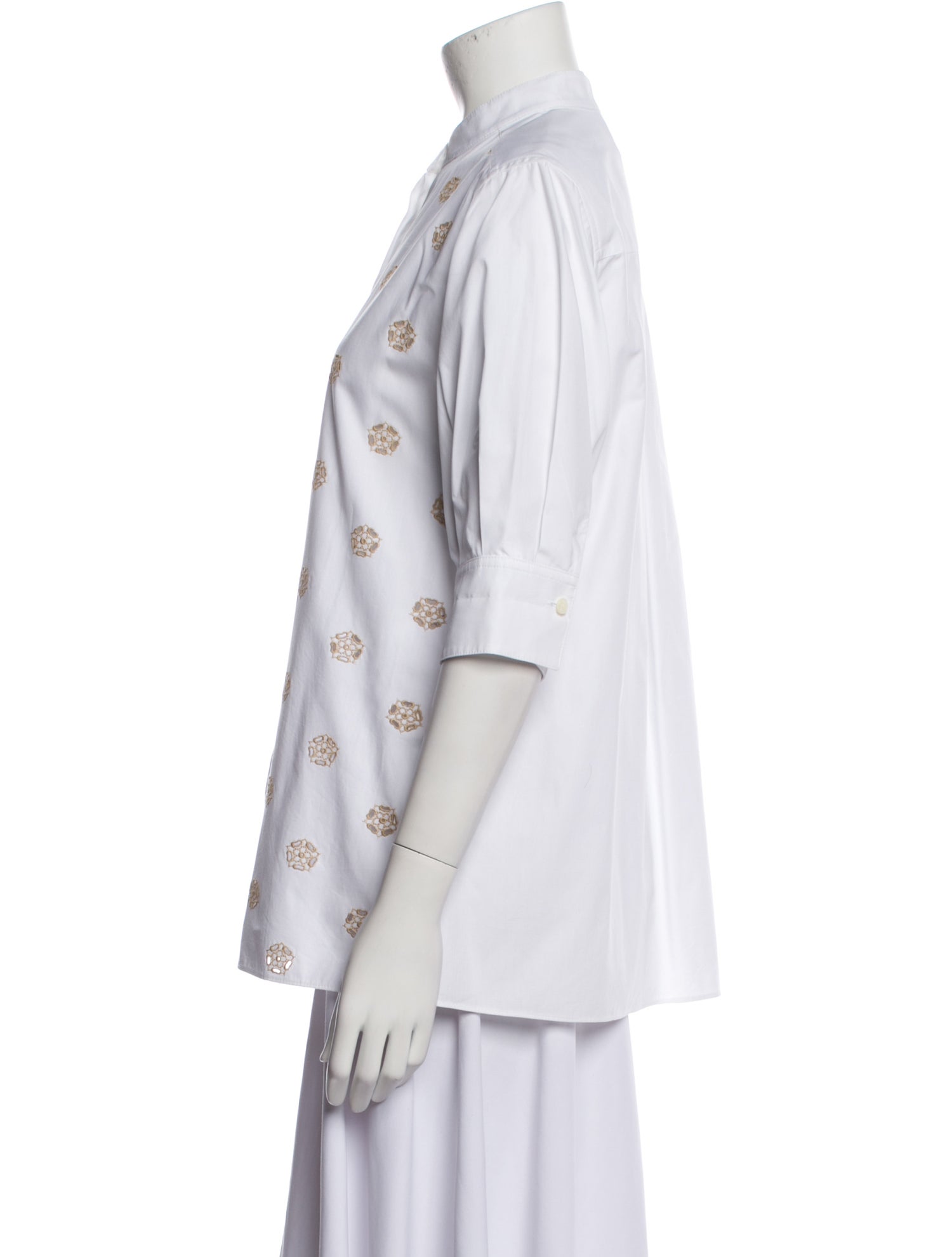 Chloé Floral Print Three-Quarter Sleeve Button-Up Top