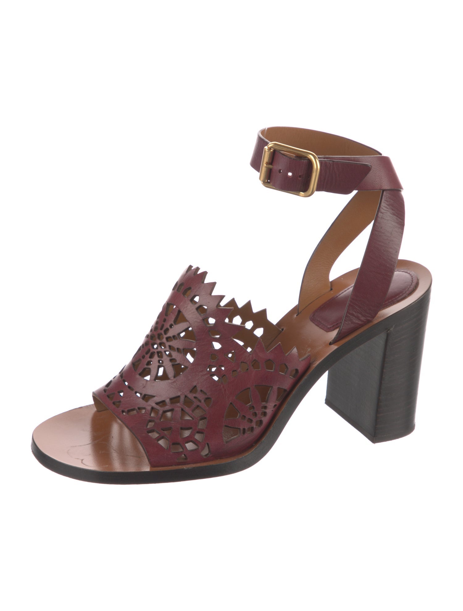 Chloé Leather Lasercut Accents Sandals