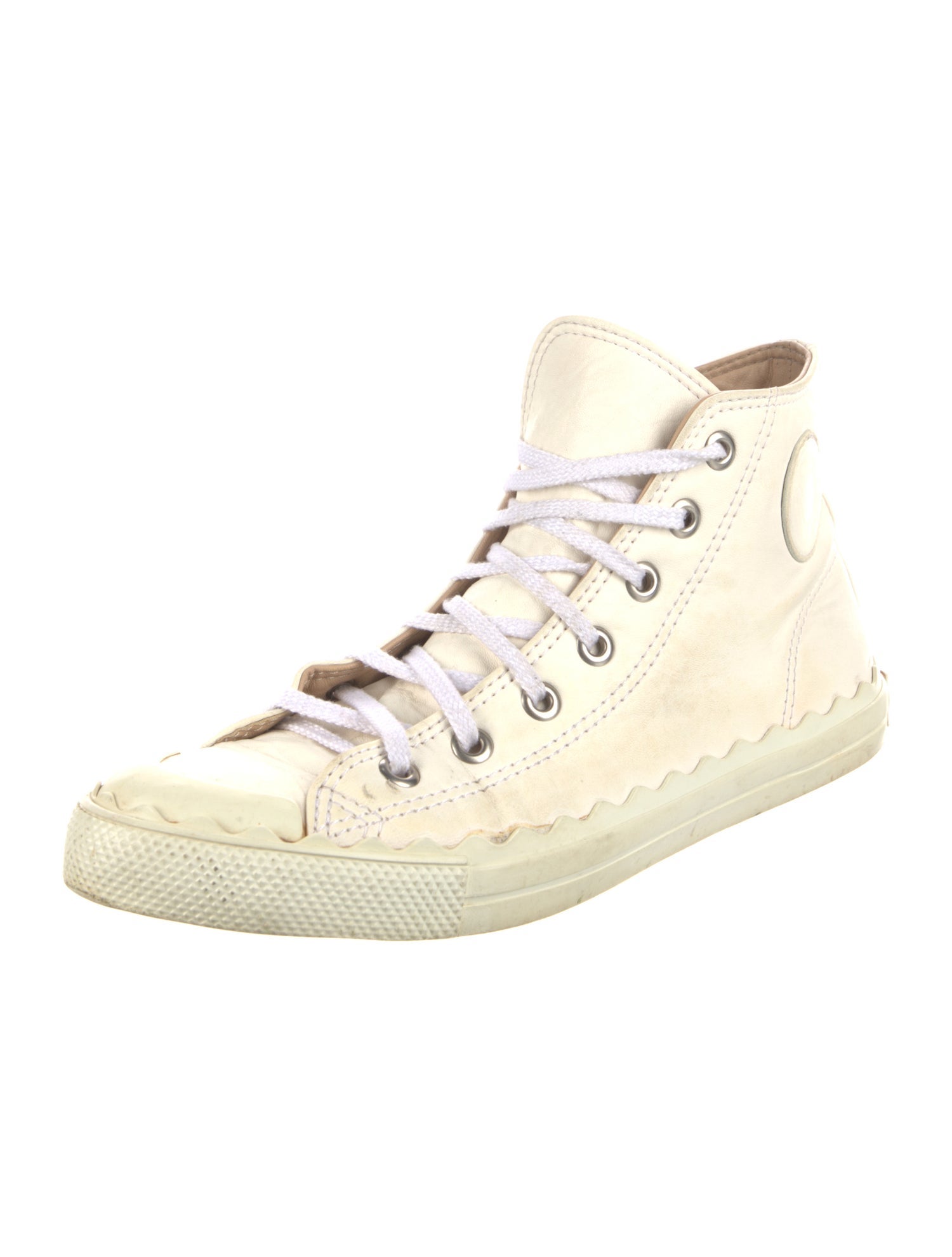 Chloé Leather Scalloped Accent Sneakers