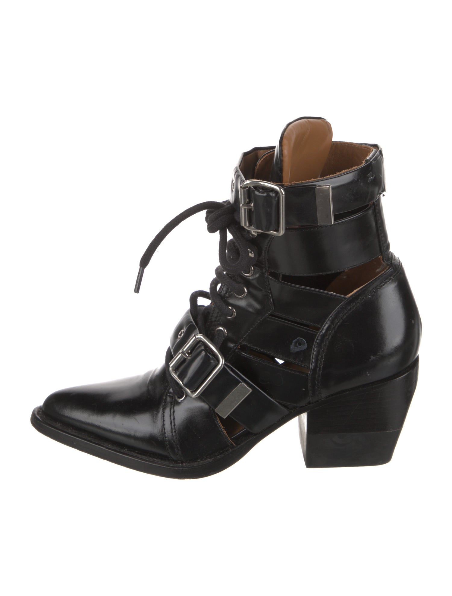 Chloé Leather Cutout Accent Lace-Up Boots