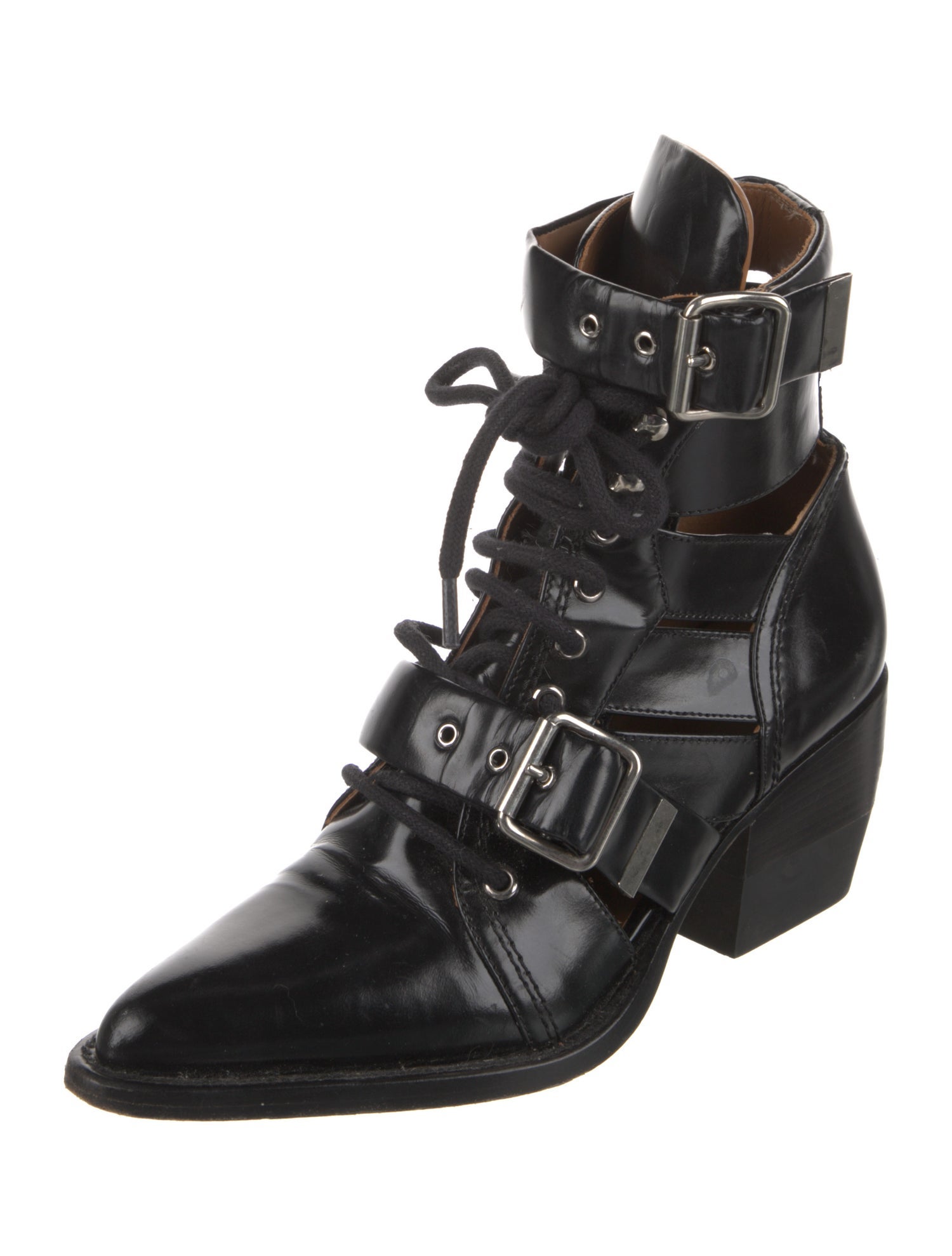 Chloé Leather Cutout Accent Lace-Up Boots