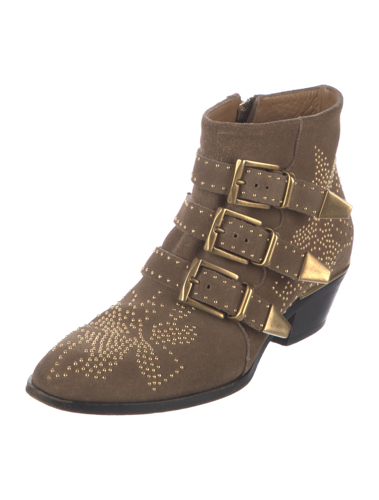 Chloé Suede Studded Accents Western Boots