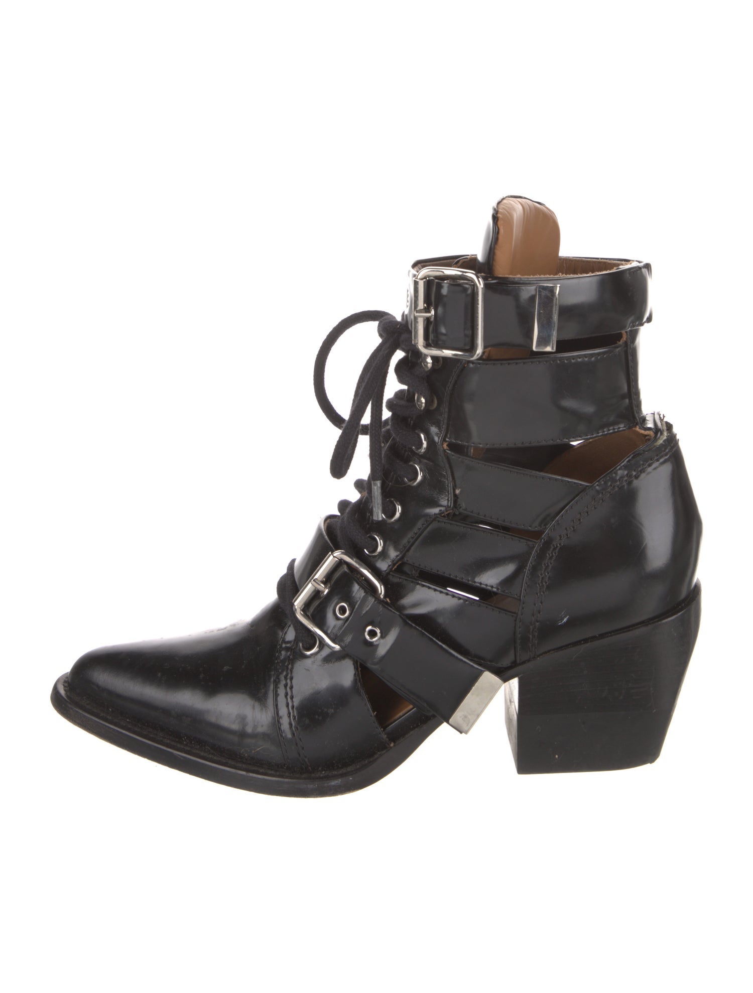 Chloé Patent Leather Cutout Accent Lace-Up Boots