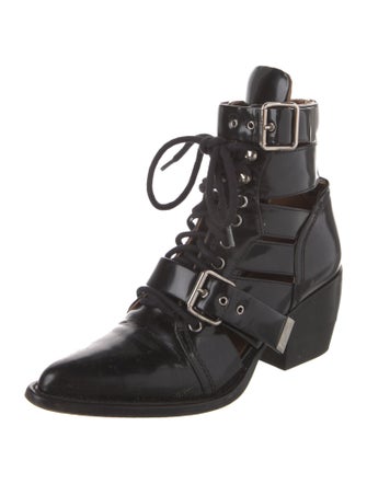Chloé Patent Leather Cutout Accent Lace-Up Boots