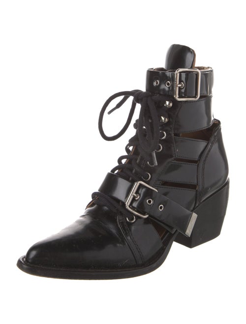 Chloé Patent Leather Cutout Accent Lace-Up Boots