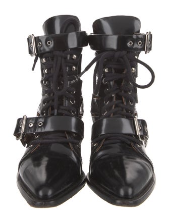 Chloé Patent Leather Cutout Accent Lace-Up Boots