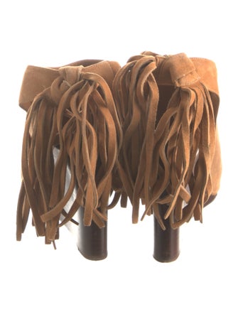 Chloé Suede Fringe Trim Accent Mules