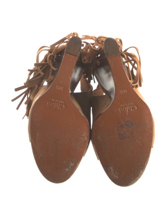 Chloé Suede Fringe Trim Accent Mules