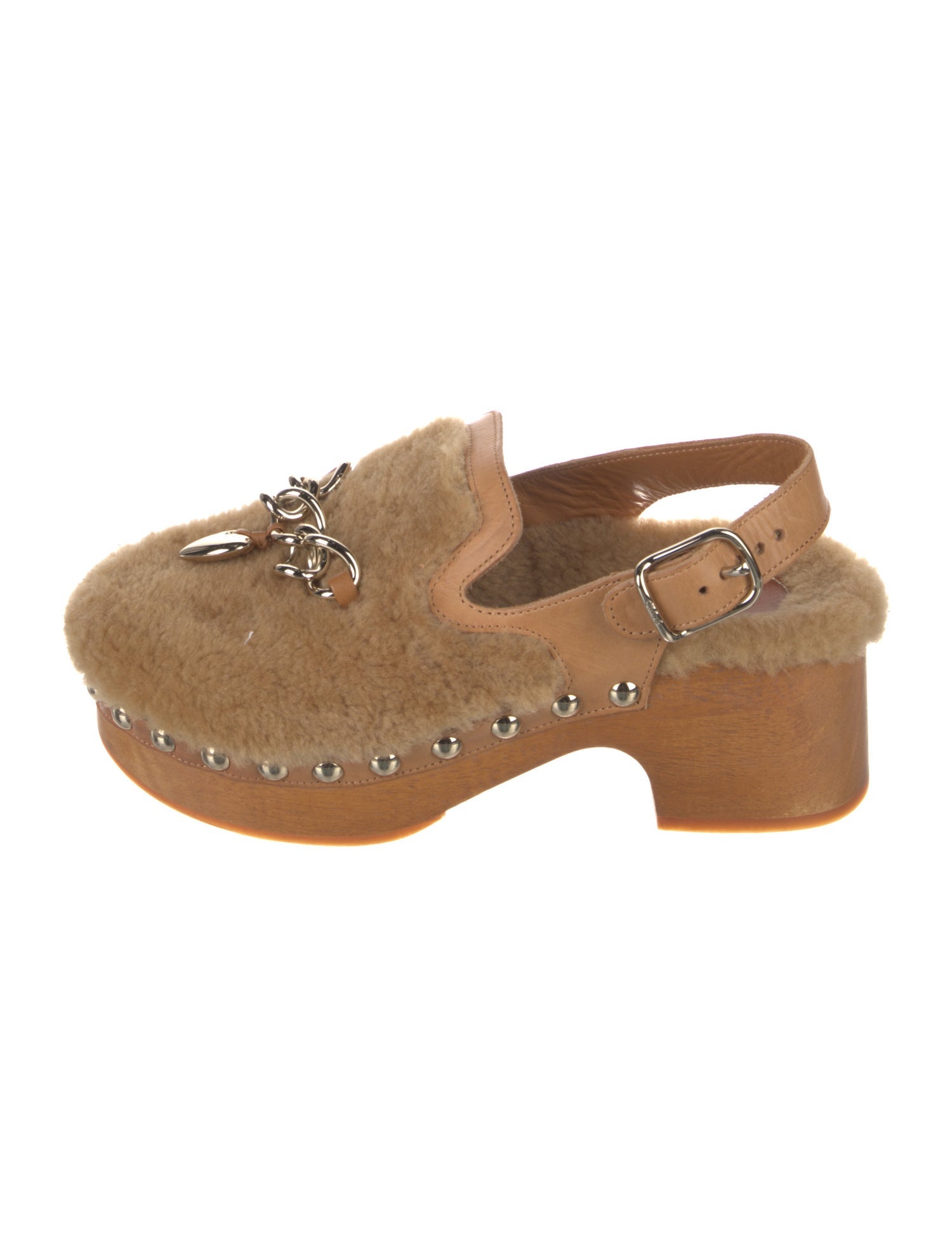 Chloé Shearling Chain-Link Accents Slingback Pumps