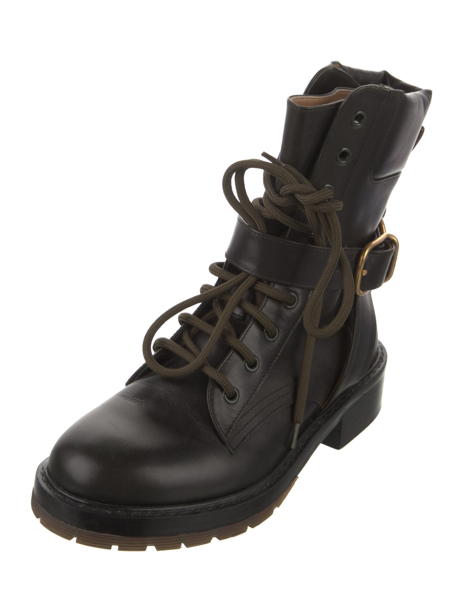 Chloé Leather Floral Print Combat Boots