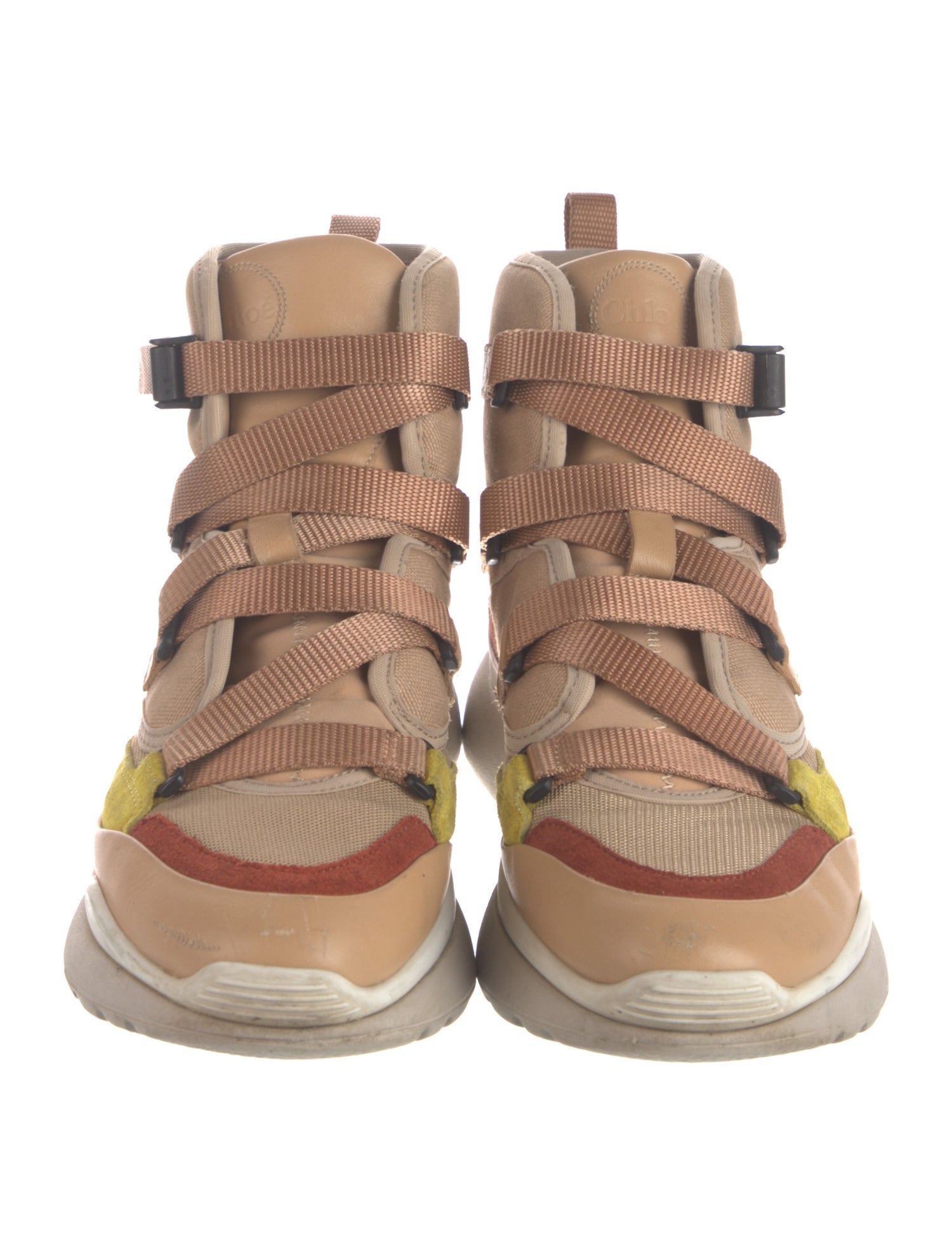 Chloé Canvas Colorblock Pattern Lace-Up Boots