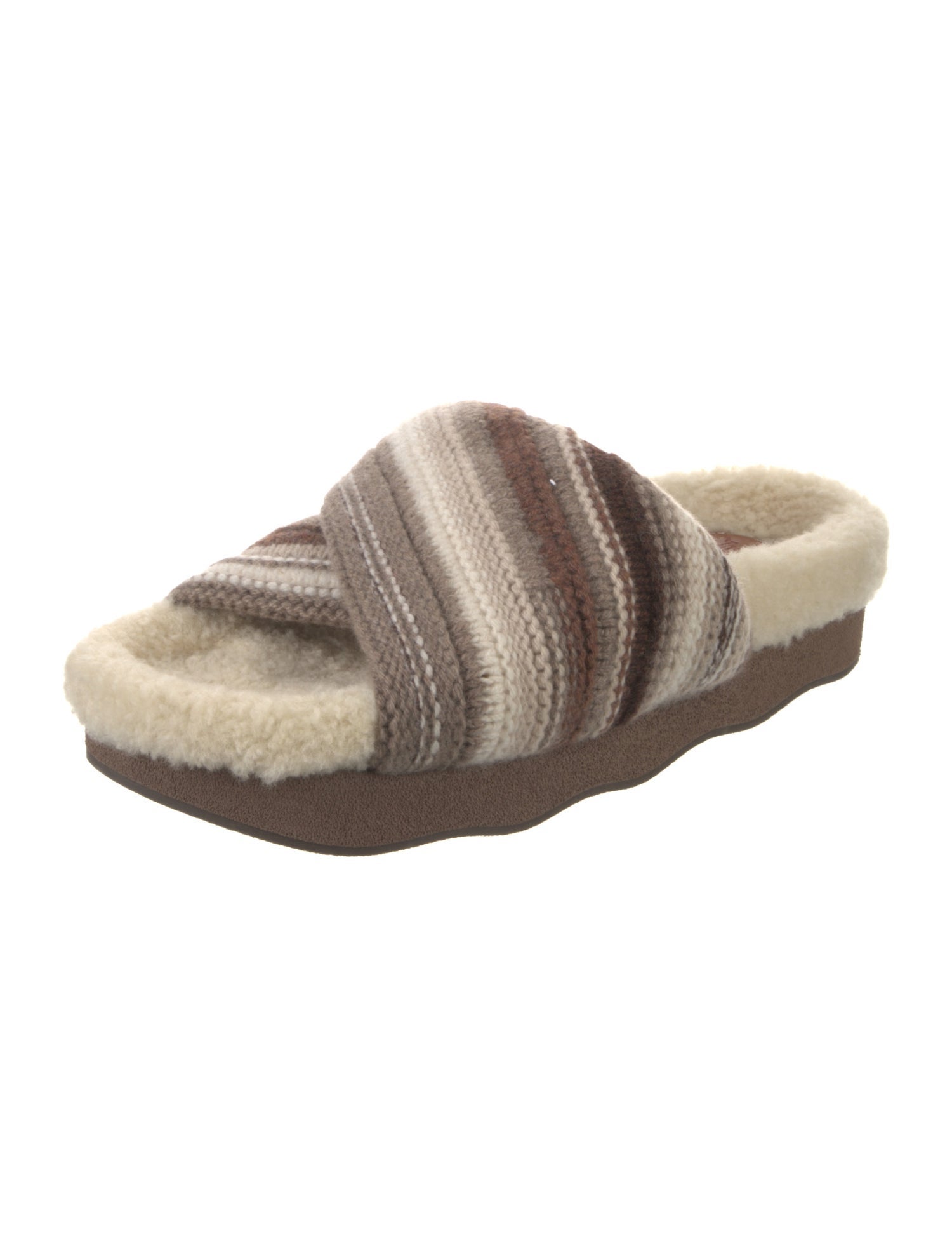 Chloé Striped Crochet Trim Slides