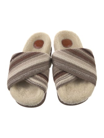 Chloé Striped Crochet Trim Slides