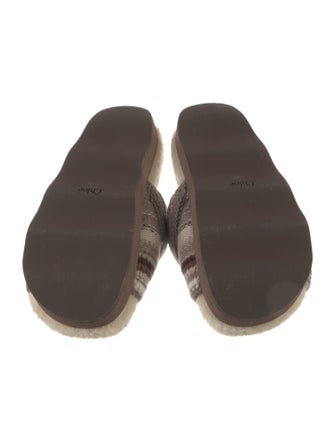 Chloé Striped Crochet Trim Slides