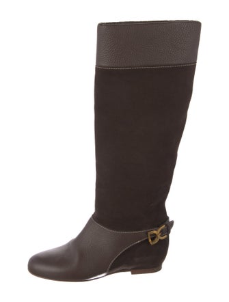 Chloé Suede Leather Trim Embellishment Riding Boots