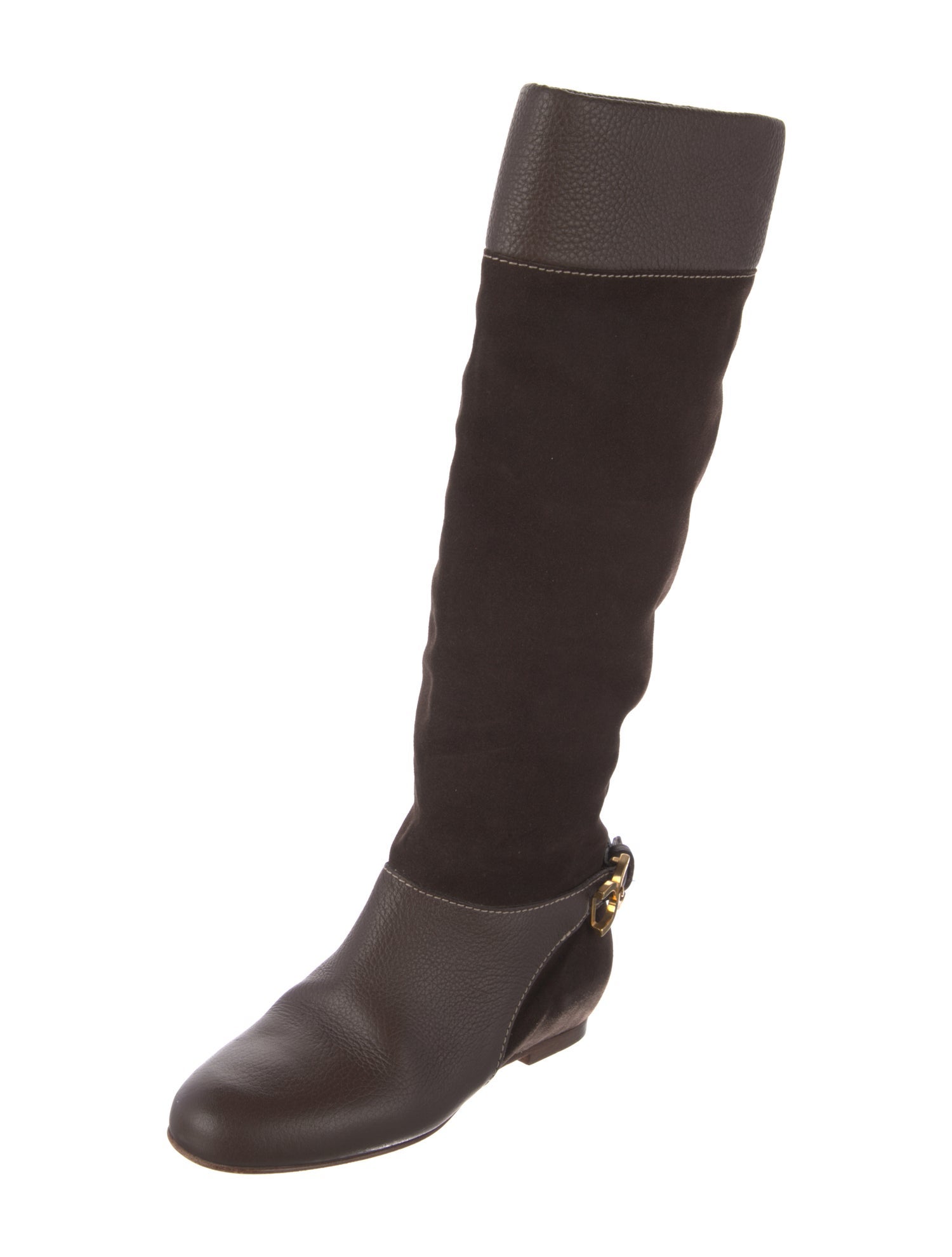 Chloé Suede Leather Trim Embellishment Riding Boots