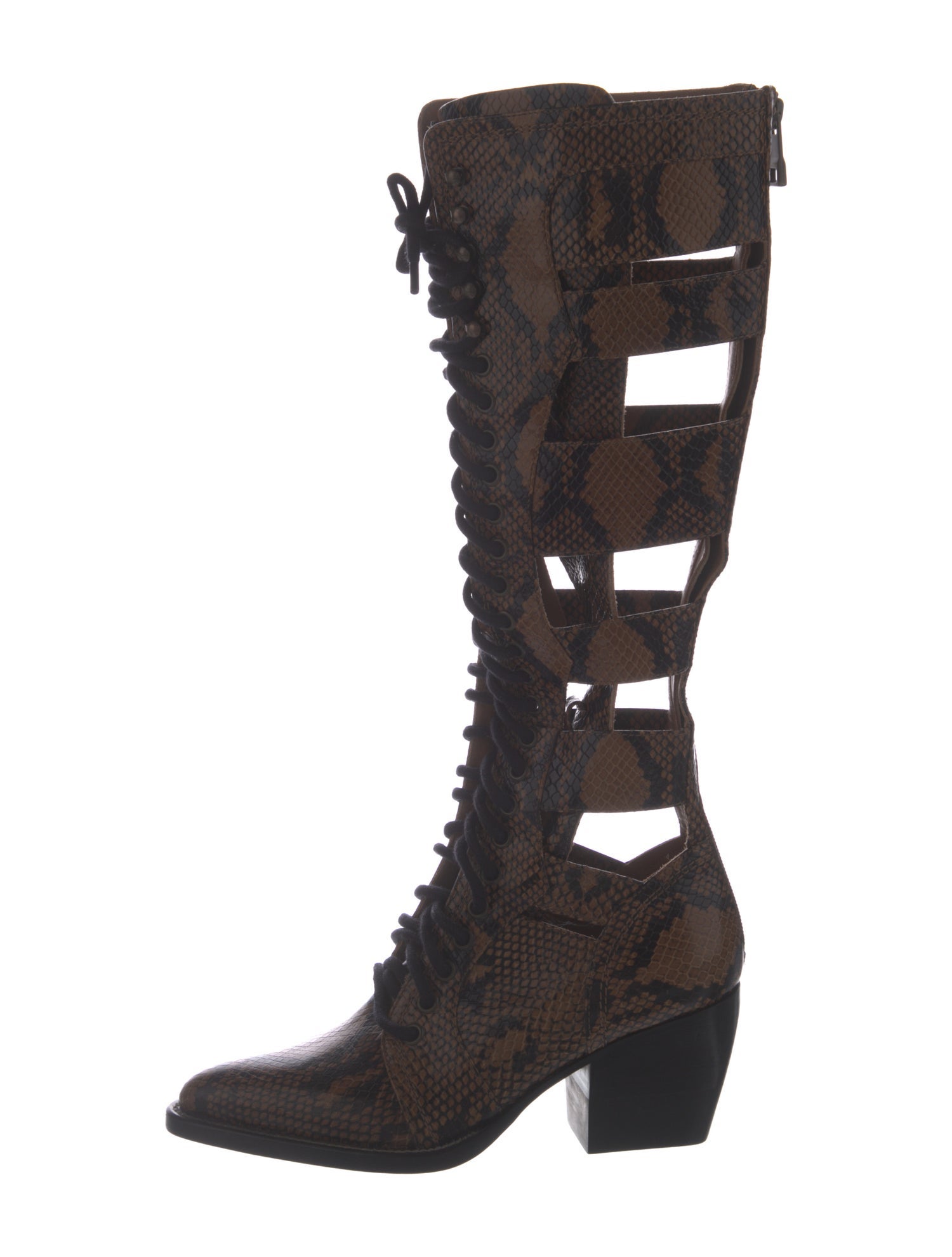 Chloé Embossed Leather Animal Print Lace-Up Boots