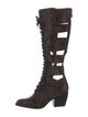 Chloé Embossed Leather Animal Print Lace-Up Boots