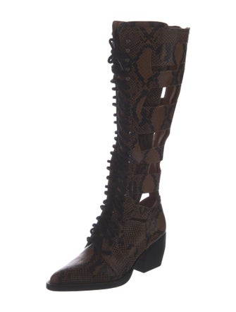 Chloé Embossed Leather Animal Print Lace-Up Boots