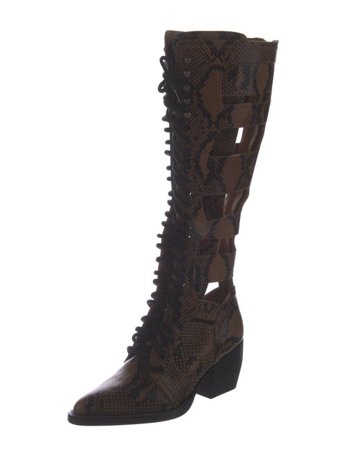 Chloé Embossed Leather Animal Print Lace-Up Boots