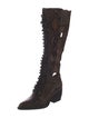 Chloé Embossed Leather Animal Print Lace-Up Boots