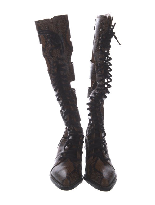 Chloé Embossed Leather Animal Print Lace-Up Boots