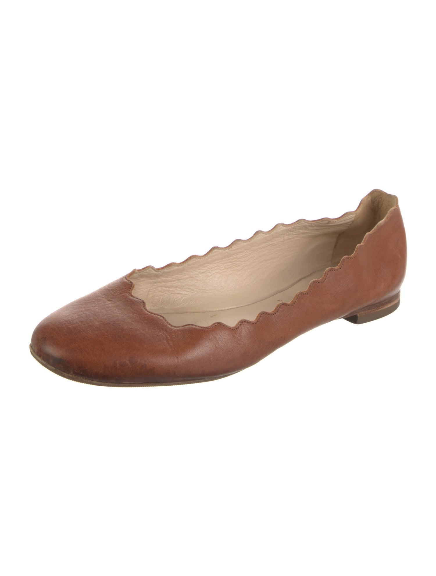 Chloé Leather Scalloped Accent Ballet Flats