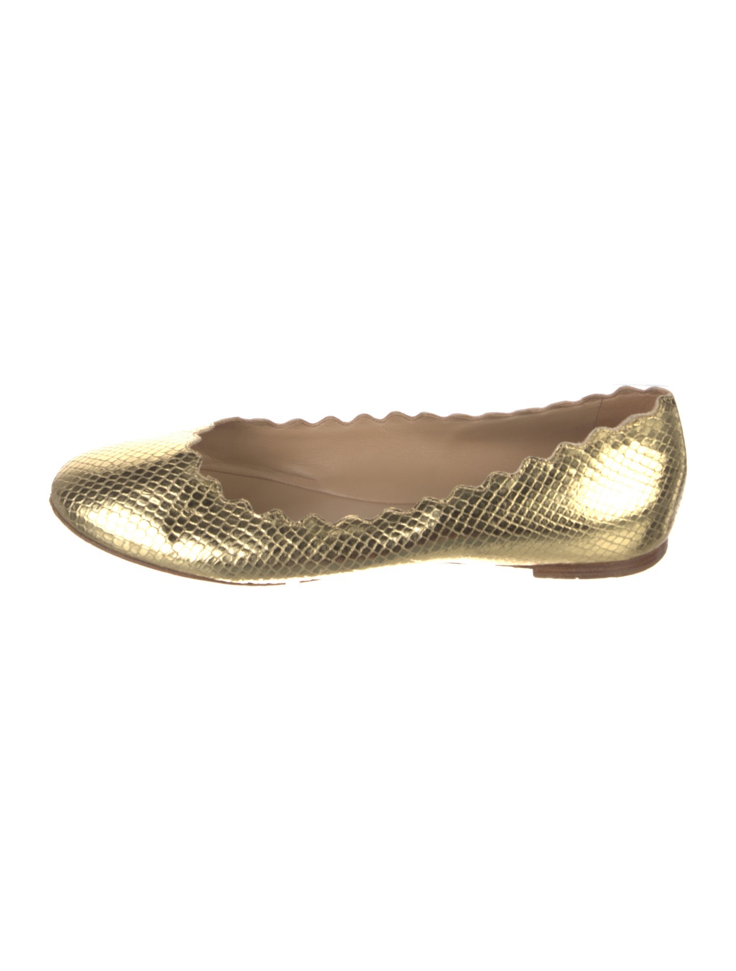 Chloé Embossed Leather Scalloped Accent Ballet Flats