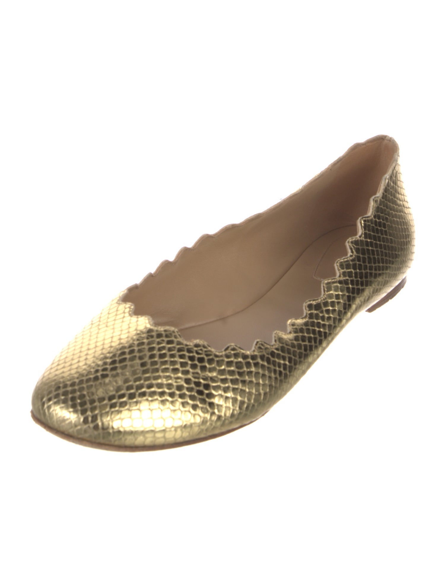 Chloé Embossed Leather Scalloped Accent Ballet Flats