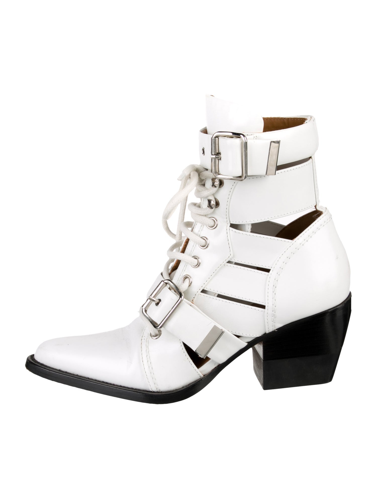 Chloé Leather Cutout Accent Lace-Up Boots