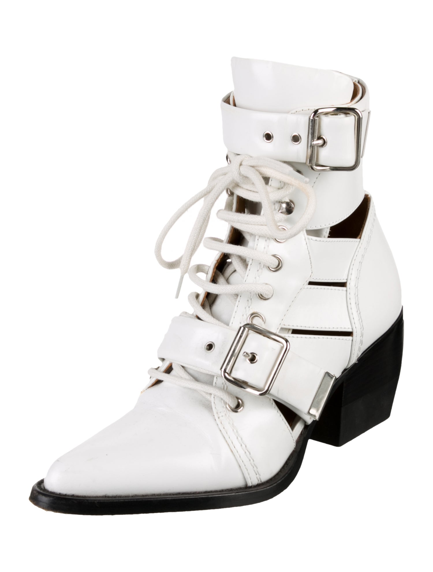 Chloé Leather Cutout Accent Lace-Up Boots