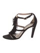 Chloé Suede Fringe Trim Accent T-Strap Sandals