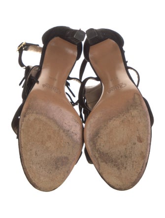 Chloé Suede Fringe Trim Accent T-Strap Sandals