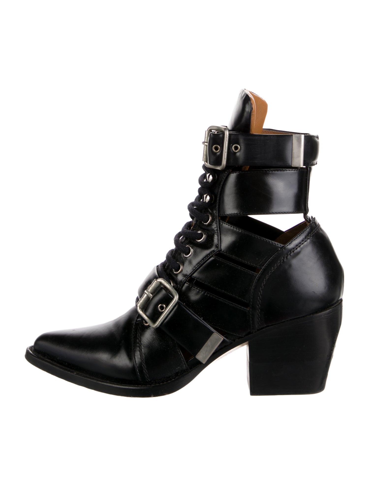 Chloé Leather Cutout Accent Lace-Up Boots