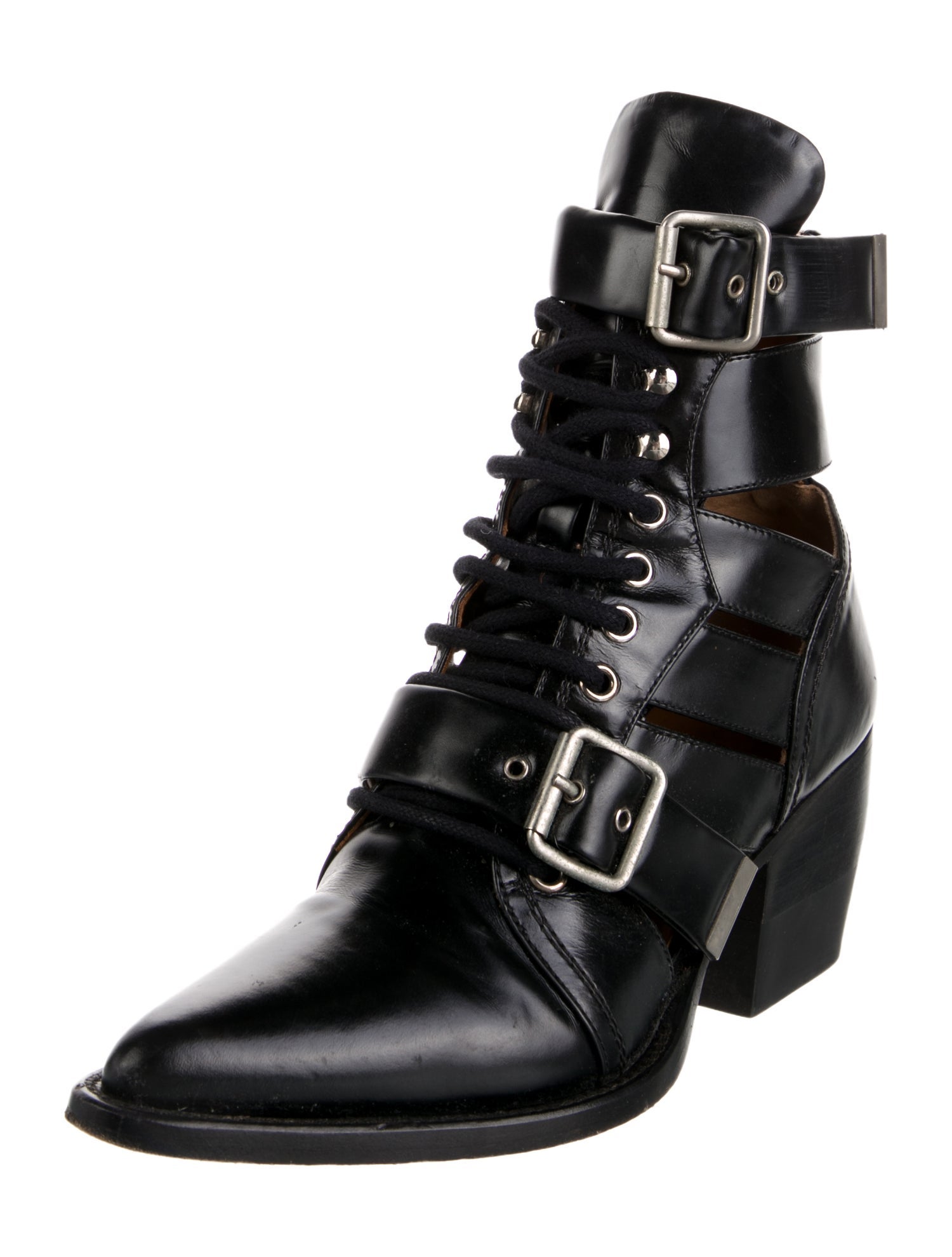 Chloé Leather Cutout Accent Lace-Up Boots