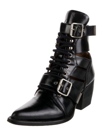Chloé Leather Cutout Accent Lace-Up Boots