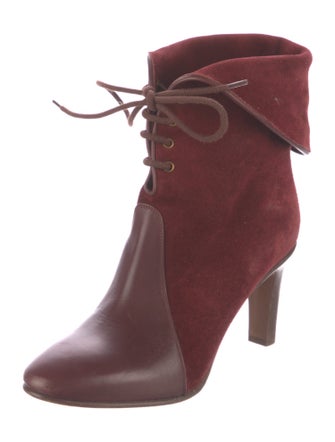 Chloé Suede Leather Trim Embellishment Lace-Up Boots