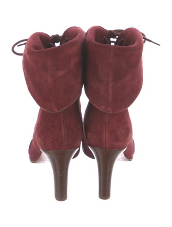 Chloé Suede Leather Trim Embellishment Lace-Up Boots