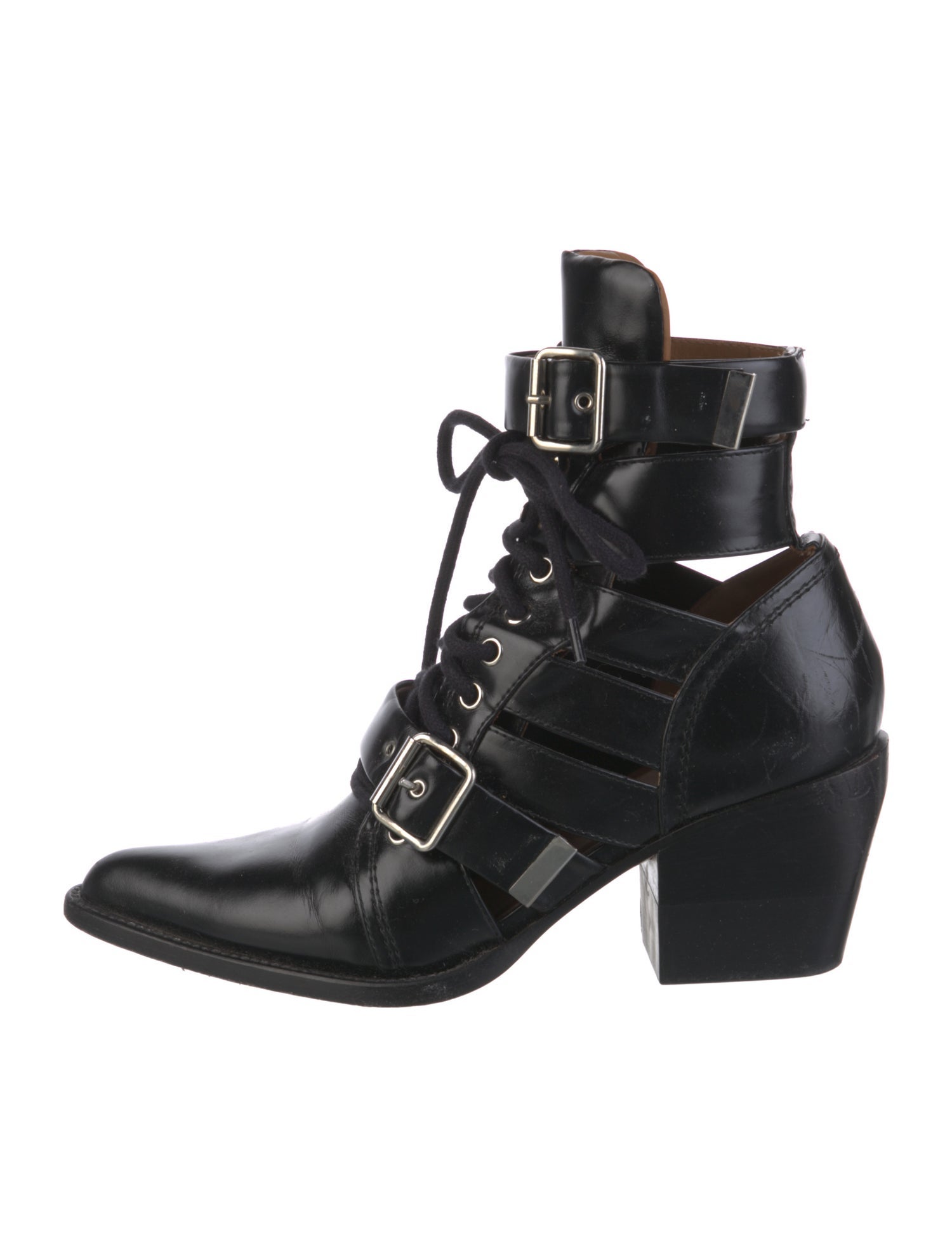 Chloé Leather Cutout Accent Lace-Up Boots