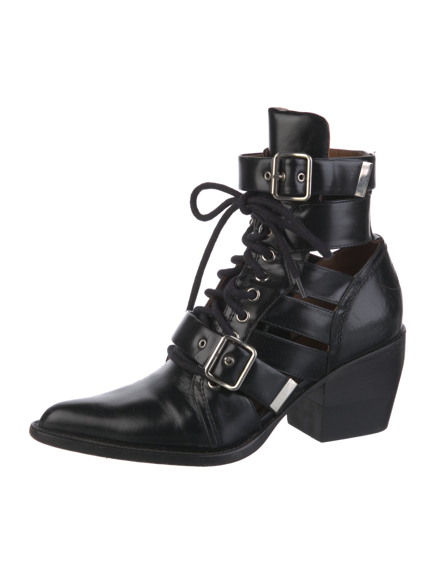 Chloé Leather Cutout Accent Lace-Up Boots