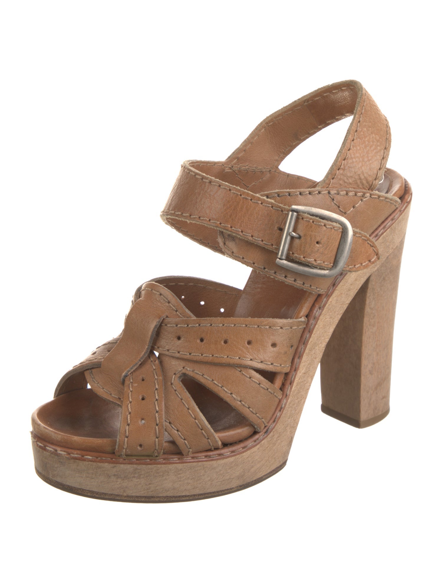 Chloé Leather Whipstitch Trim Slingback Sandals