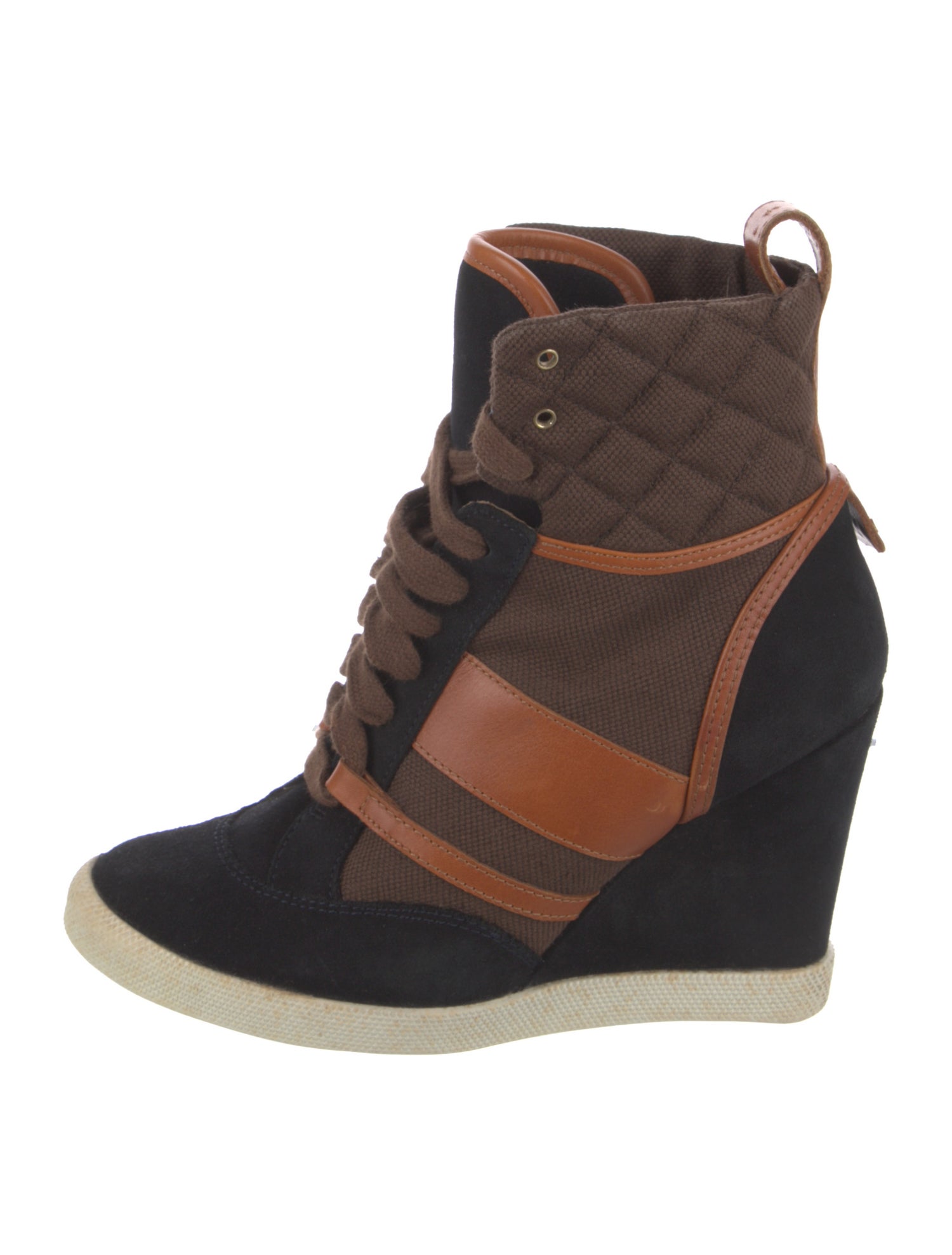 Chloé Canvas Colorblock Pattern Lace-Up Boots