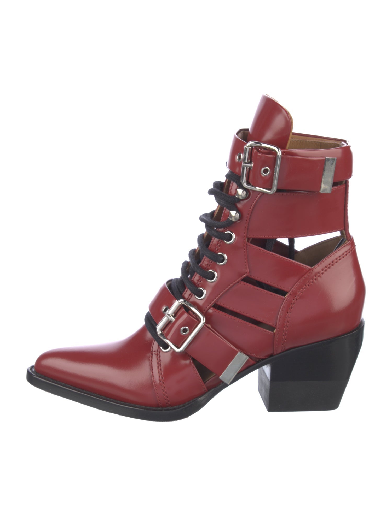 Chloé Leather Cutout Accent Lace-Up Boots