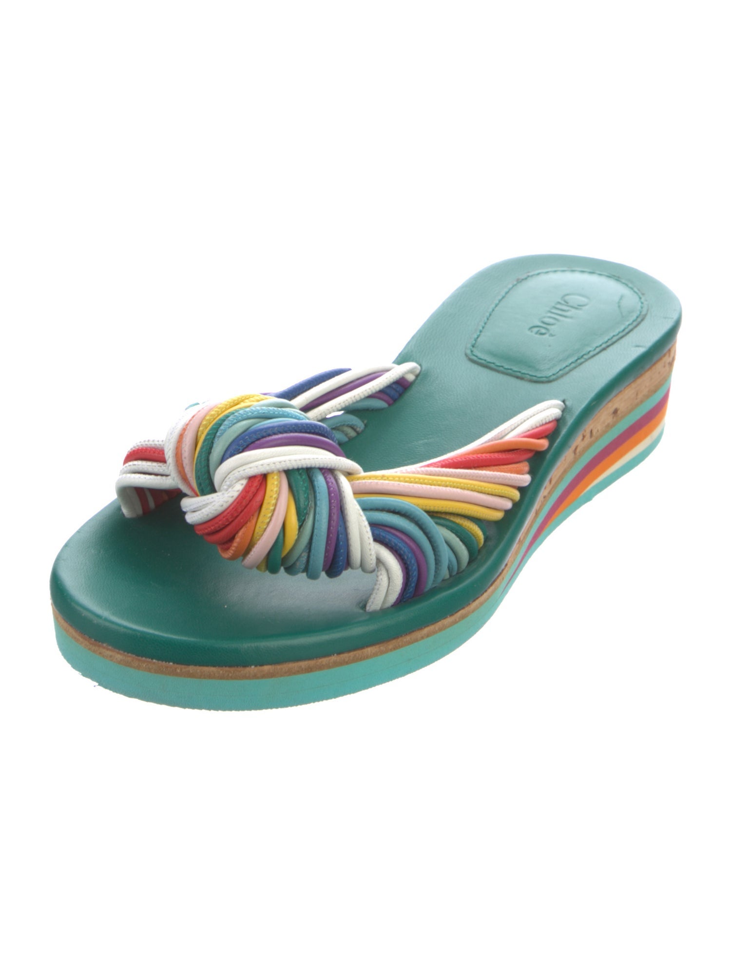 Chloé Leather Colorblock Pattern Slides