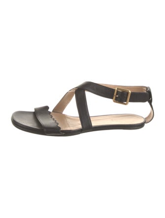Chloé Leather Scalloped Accent T-Strap Sandals