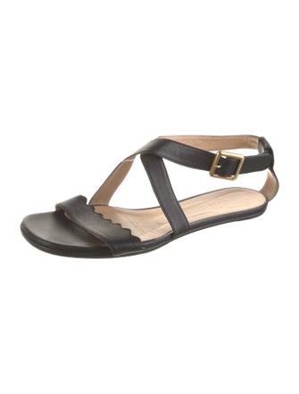 Chloé Leather Scalloped Accent T-Strap Sandals