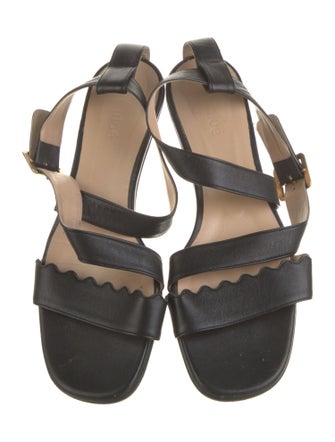 Chloé Leather Scalloped Accent T-Strap Sandals