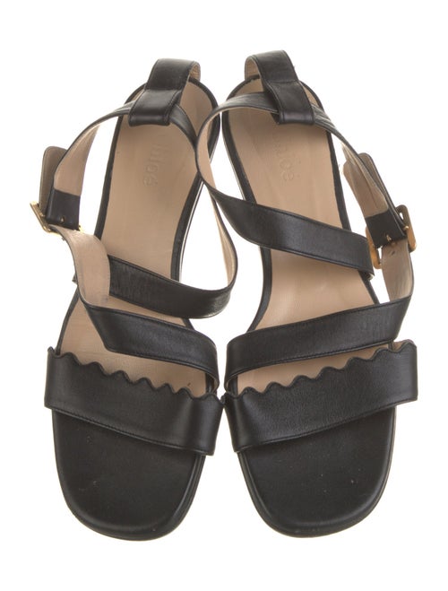Chloé Leather Scalloped Accent T-Strap Sandals