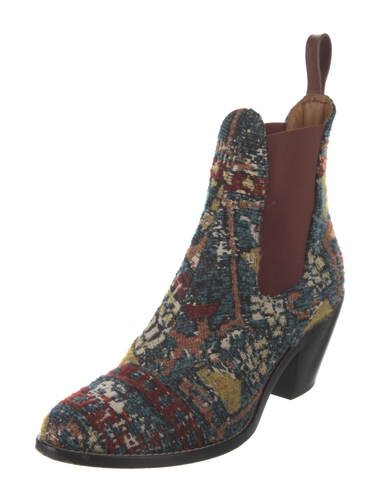 Chloé Printed Leather Trim Embellishment Chelsea Boots